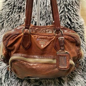 Prada Authentic Brown Calf Leather Shoulder Bag